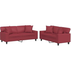 Vidaxl Sofagarnitur 2-TLG., Sessel Couch mit Kissen, Sofa Wohnzimmersofa mit Armlehnen, Couchgarnitur Designsofa Sitzmöbel Polstermöbel, Weinrot Kunstleder