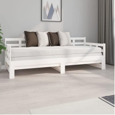 Angyang Trundle Bed, White, Solid Pine, 2 x (80 x 200 cm), Sliding Bed, Guest Bed, Sofa, Relaxing Bed, Pull-Out Bed, Living Room Furniture