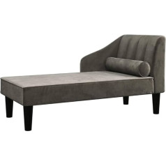 Vidaxl Chaise Longue, Chaise Longue with Bolster, Ottoman, Bedroom, Living Room, Sofa Couch Wooden Frame, Recliner Lounger, Modern, Dark Grey Velvet