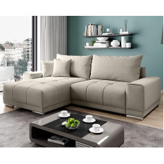 Furnix Muschio Corner Sofa with Sleep Function and Bed Box - Couch L-Shape Sofa with Cushion - Adjustable Feet in Chrome Look - W 260 x H 98 x D 178 cm, Lying Surface 148 x 203 cm - AL03 (Beige)