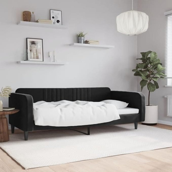Rantry Tagesbett Couchbett Einzelbett Schlafsofas Bettsofa Loungesofa Polstersofa Sitzersofa Sofa Couch Gästebett für Wohnzimmer Gästezimmer Schwarz 90x200 cm Samt