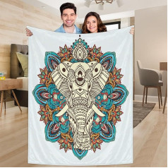 Ririx Überwurfdecke mit floralem Tribal-Muster, Elefantenmotiv, Tierdecke, für Bett, Couch, Sofa, Stuhl, Camping und Reisen, leichte Decke, groß (203 x 152 cm)