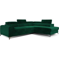 Mb-Moebel Olivier Corner Sofa with Sleep Function and Bed Box, Couch for Living Room, Sofa Bed Sofa Set, L-Shape Living Landscape with Bed Function, 278 x 92 x 205 cm (Right, Green - KRONOS19)