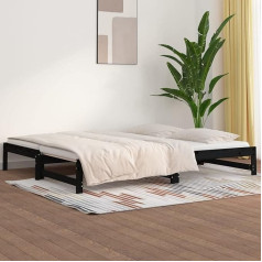 Rongqi Pull-Out Day Bed, Sofa Bed, Couch with Sleep Function, Sofa Bed, Sofa Bed, Sofa Bed, Sofa Bed, Daybed, Youth Bed, Couch Bed, Black, 2 x (90 x 200) cm, Solid Pine Wood