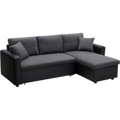 Vente-Unique GAZUR Corner Sofa with Sleep Function - Fabric & Faux Leather - Corner Changeable - Anthracite & Black
