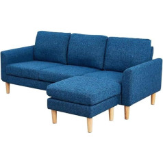 Yrra 2-Seater Sofa Linen Fabric L-shaped Sofa with Footstool Corner Couch Lounge Sofa Left or Right Chaise Sofa for Living Room (Grey 2-Seater with Foostool)-Blue_3 Seater with Foucher