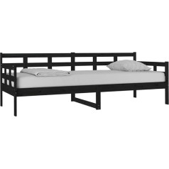 Vidaxl Solid Wood Pine Day Bed Bedroom Living Room Furniture Wooden Guest Overnight Occasional Sofa Bed Daybed Couch Black 80 x 200 cm