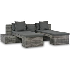 Bukscyjs Small Corner Sofa Bed, Office Sofa, 4-Piece Garden Sofa Set with Cushion, Grey Poly Rattan, Suitable for Living Room, Bedroom, Lounges, Reception Rooms, Entrance Areas