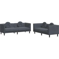 vidaXL Sofagarnitur 2-TLG., Couch Sofa für Wohnzimmer, Loungesofa Polstersofa mit Kissen, Couchgarnitur Sitzmöbel, Modern, Dunkelgrau Samt