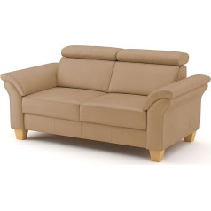 Cavadore Ammerland 2-Seater Sofa in Real Leather / Country House Sofa with Spring Core + Headboard Adjustment / 156 x 84 x 93 / Beige Leather