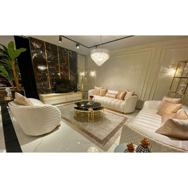 Jv Möbel Luxury Sofa Set Couch Set Upholstery Furniture Metal 3 + 3 + 1 Seat Sets