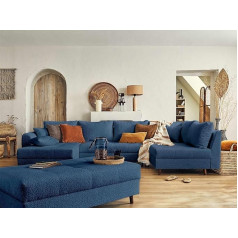 Lisa Design Rune – Wohnlandschaft rechts – 7-Sitzer – mit hocker – aus Bouclé-Stoff Nachtblau