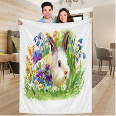 Ririx Easter Bunny Flower Throw Blanket, Easter Blanket for Bed, Couch, Sofa, Chair, Camping and Travel, Lightweight Blanket, Large (203 x 152 cm)