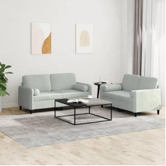 LAPOOH 2-TLG. Sofagarnitur mit Kissen Hellgrau Samt, Loungesofa, Sofas & Couches, Relaxsofa, Couch für Wohnzimmer, Couch Mit Schlaffunktion - 3201994
