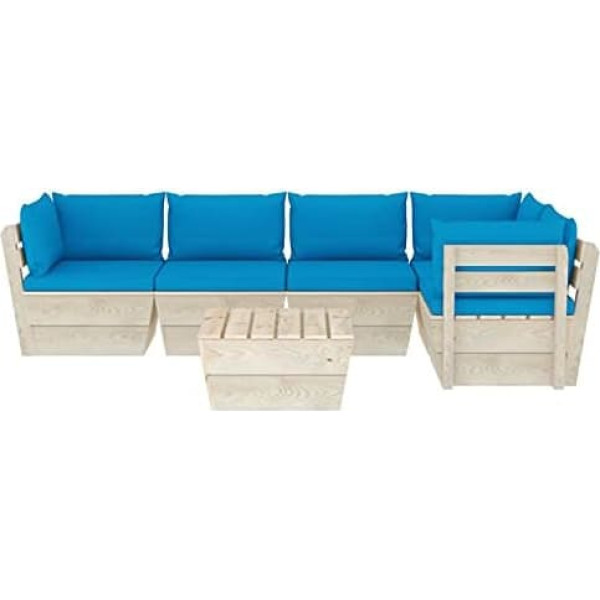 Camerina 6-Piece Garden Sofa Set Made of Pallets with Cushion Spruce Wood Living Room Couch Corner Sofa Small