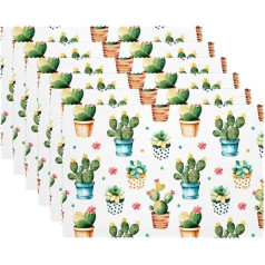 Tbouobt Stoff-Tischsets, waschbare Tischsets für Esstisch, 6er-Set,Kaktus Töpfe Sukkulenten Blumen