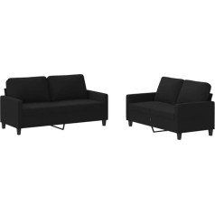 vidaXL Sofagarnitur 2-TLG., Sessel Couch mit Kissen, Sofa Wohnzimmersofa mit Armlehnen, Couchgarnitur Designsofa Sitzmöbel Polstermöbel, Schwarz Stoff