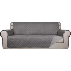 PureFit Reversible Quilted Sofa Cover Water Resistant Slipcover Furniture Protector Washable Couch Cover with Non-Slip and Elastic Bands for Kids Dogs Pets (Sofa, Grey/Light Grey)