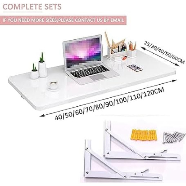 Karfri Weißer Klapptisch, an der Wand montierte Drop-Leaf-Tische für platzsparenden, schwebenden, klappbaren Computertisch, hängender Wandtisch, klappbar für die Küche, wandmontierter Klapptisch