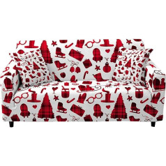 Surwin Elastic Sofa Throws 1 2 3 4 Seater 3D Christmas Pattern Sofa Cover Stretch Protective Cover Universal Sofa Cover for Armrests Sofa Cover Couch Cover (4 Seater (235 - 300 cm), Red Checked)