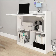 Agyh Folding Table Folding Solid Wood Table Wall Mounted Leaf Base Wall Mounted Floating Desk Wall Table Computer Desk with Bookshelf (Colour: White)