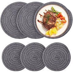 Wudaizhi Set of 6 Round Cotton Placemats Woven Round Table Table Table Mats Washable Thermal Insulation Braided Cotton Table Mats