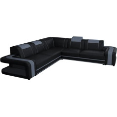 Hti-Living Ecksofa Cerik Schwarz Couch Wohnlandschaft Kunstleder mit verstellbaren Kopfstützen