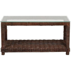 Dbhfgjmn Entrance Area Console Table Sofa Lounge Coffee Table Natural Brown Grey Rattan with Glass Top Approx. L 100 cm