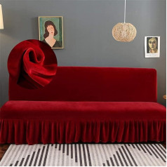 GEBIN Sofa Cover Without Armrests with Ruffle Skirt, Velvet Armless Sofa Throw, Sofa Bed Protective Cover, Stretch Cover, Washable, Non-Slip for Sofa Bed without Armrests (Burgundy, L)