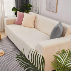 ‎Yopoiy YOPOIY Stretch Velvet Sofa Cover, Soft Non-Slip Sofa Cover, Luxury Thick Furniture Protector with Elastic Bands for Pet Kids, Machine Washable, Beige, 4-Seater, 235-310 cm
