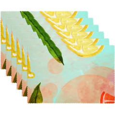 Tbouobt Stoff-Tischsets, waschbare Tischsets für Esstisch, 6er-Set,Aquarell Frucht Erdbeer Orangen Zitrone