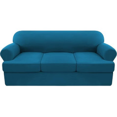 ‎Gamukai GAMUKAI Fleecce T Cushion Sofa Protective Cover, Set of 4 Sofa Covers for T Cushions, Soft Couch Cover, Sofa Slipcovers, Furniture Protection with 3 Individual Cushions (Peacock Blue, Sofa)
