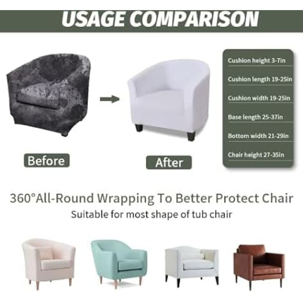 Figooo FIGOOO Armchair Cover Club Chair Stretch Slipcover for Cocktail Chair 1 Piece Armchair Protector Removable Washable Armchair Covers Armchair Throw for Single Sofa White