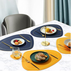 Yonovo Set of 4 Faux Leather Placemats Set, Blue PU Dining Table Mats, Wipe-Clean, Easy to Clean, Stain Resistant, Heat Resistant, Waterproof, Plate Mats for Table, Nordic S