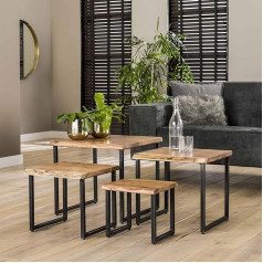 Maison Esto Set of 4 Coffee Tables Ede Tree Edge Acacia Metal Sofa Table Set Side Tables
