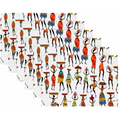 Tbouobt Fabric Placemats, Washable Placemats for Dining Table, Set of 6, Art African Women Painting