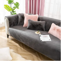 Homeen Protective Sofa Cover, Couch Cover, 1/2/3/4 Seater Plush Sofa Slipcovers, Couch Cover, Premium Faux Rabbit Plush Couch Protector, Sofa Cushion, Sofa Protector-Dark Grey_70 x 210 cm
