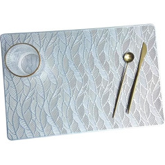 Royams Leder-Tischsets-Set, Tischsets for den Esstisch, 10 Stück, ausgehöhltes Tischset, rechteckige Isolierunterlage, Heim-Untersetzer-Pads, Tassenunterlage, Tischsets, Tischsets (Farbe: D) (Color : Black