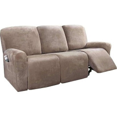 ‎Clgty Stretch Velvet Lounger Couch Covers 3-Seater, 8-Piece with Bag, Lazy Boy Reclining Sofa Slipcover, Non-Slip Armchair Covers for Children, Taupe, 3-Seater, 8-Piece
