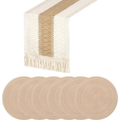 ‎Zunedhys Zunedhys Tisch Tuch und 15 Runde Geflochtener Tuch Tischsets, Set GespleißTer Baumwolle, Boho Tisch Tuch mit Quasten (12 X 110)