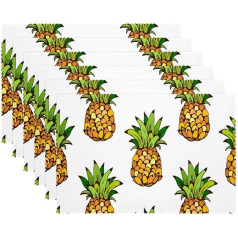 Tbouobt Fabric Placemats, Washable Placemats for Dining Table, Set of 6, Tropical Fruit Pineapple Cartoon