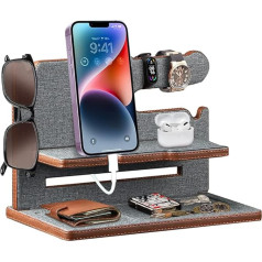 Fchaibin Gifts for men, leather phone stand, docking station, birthday gifts for him, dad, boyfriend, husband, boys, watch holder, desk, bedside table, anniversary, graduation from the woman