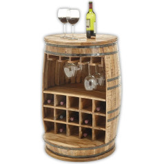 Stella Trading FIASKO Vintage Wine Barrel Bar Solid Wood Mango - Stylish Bar Cabinet Wine Cabinet with Shelf, Glass Holders & Bottle Compartments - 58 x 91 x 58 cm (W x H x D)
