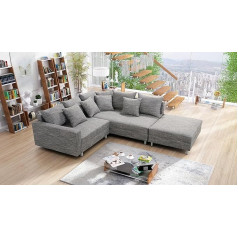 Kuechen-Preisbombe Minsk R Kitchen Price Bomb Living Landscape Sofa Couch Corner Sofa Fabric Light Grey + Stool