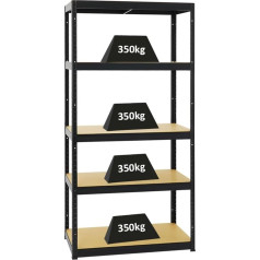 PROREGAL Slim Elephant Heavy Duty Shelving Unit Black 180 x 90 x 45 cm Shelf Load 350 kg Cellar Shelving Boltless Garage Shelving Storage Shelf