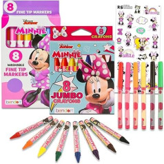 Minnie-Maus-Malset für Mädchen – Paket mit 8 Hello-Minnie-Maus-Markern und 8 Minnie-Maus-Jumbo-Malstiften zum Ausmalen, Zeichnen und mehr, Disney Minnie-Maus-Schulbedarf für Kinder
