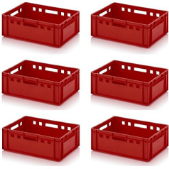 6 x Meat Crates E2 60 x 40 x 20 cm Butcher Box Euro Meat Box Red with Ruler Set of 6