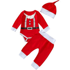 Geagodelia Christmas Outfits Toddlers Christmas Clothes Kids Long Sleeve Romper Suit with Letters My First Christmas + Trousers + Cazppllo