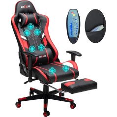 Douxlife Gaming Chair with 7-Point Massage, Backrest up to 175°, Ergonomic Office Chair, Adjustable Armrests, Racing Gaming Chair, Adjustable Seat Height, 150 kg Load Capacity, Red