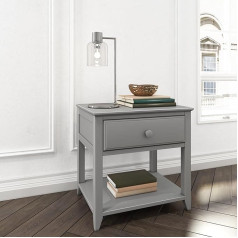 Maxwood Solid New Zealand Pine Bedside Table for Bedroom Living Room with Spacious Drawer and Practical Shelf. Easy to Assemble, Grey